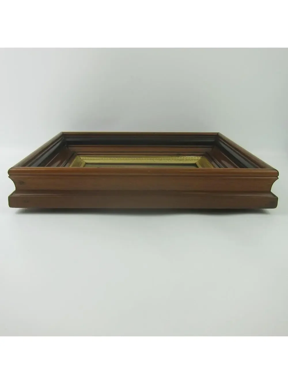 Antique Victorian Deep Picture Frame Walnut Wood Gold Gilt Old Man Praying Print